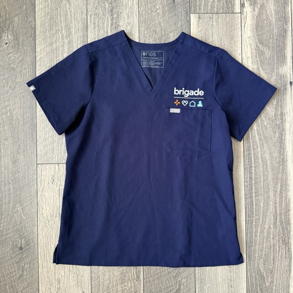 FIGS Catarina Scrub Top Womens M Navy Blue Brigade Embroidered Medical PO# 6591